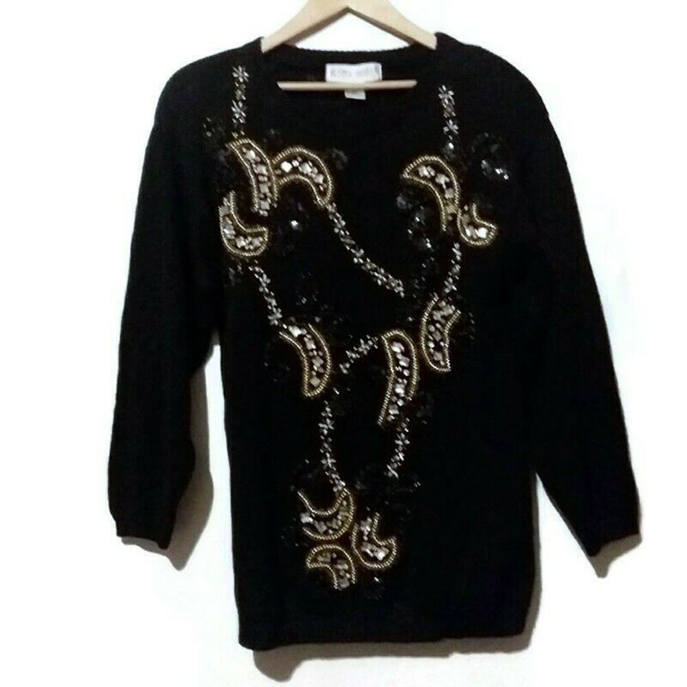 VTG Victoria‎ Harbour Black Beaded Knit Sweater S